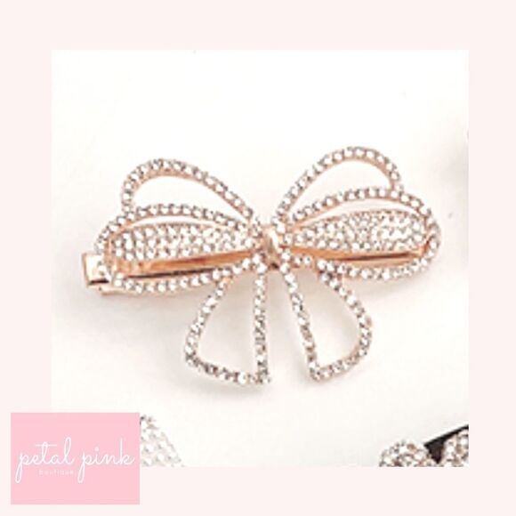 Rhinestone Bow Hair Clip Sparkle Glam Fancy Festive Coquette - Picture 3 of 4